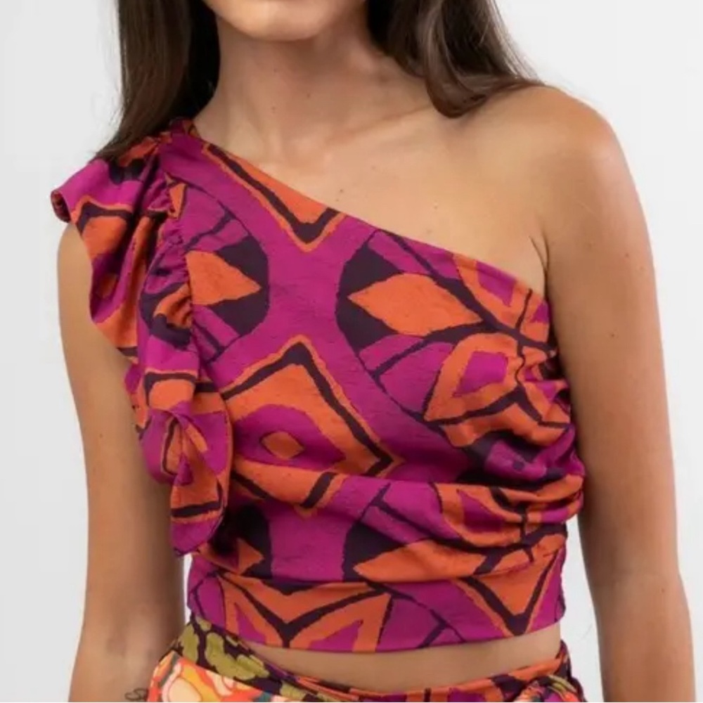 Zara Abstract One Shoulder Ruffle Top!